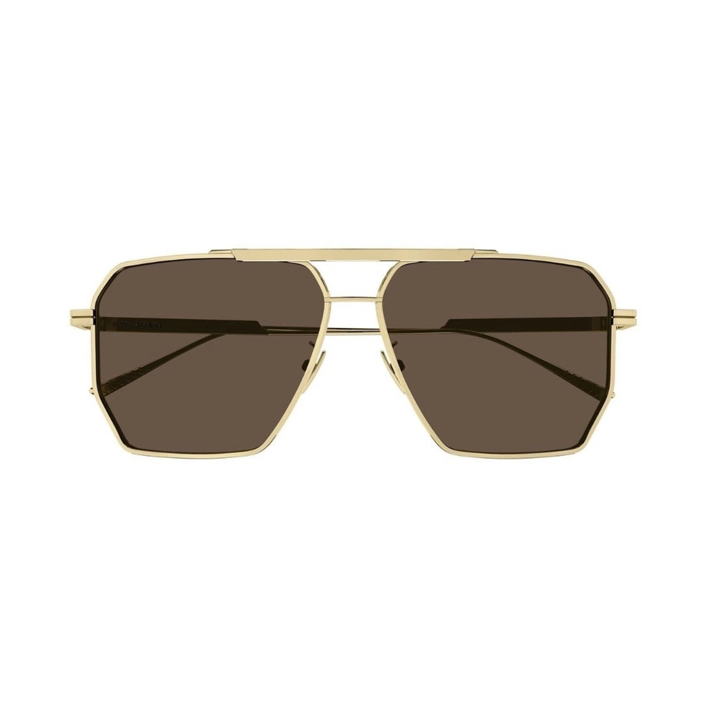 NEW BOTTEGA VENETA Navigator Pilot Gold Frame Sunglasses with Brown Lenses